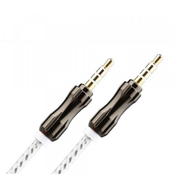 Wholesale Auxiliary Music Cable 3.5mm to 3.5mm Wire Cable with Metallic Head (Black - Silver)